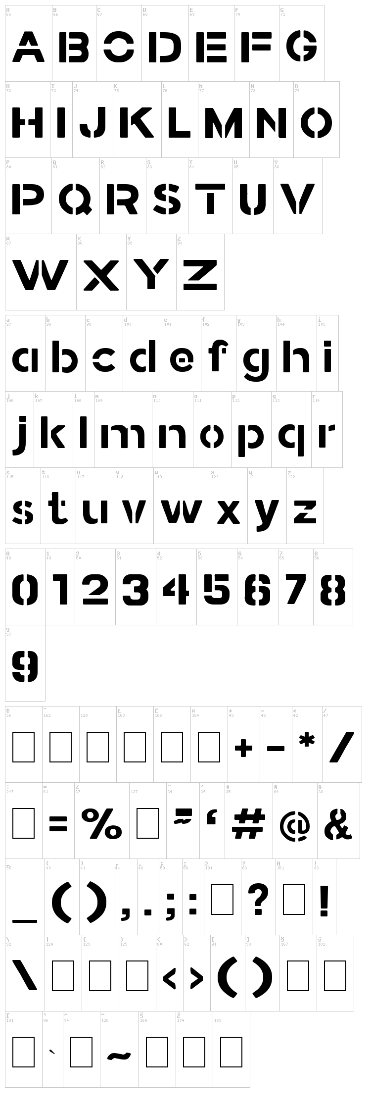 Stamped Navy font map